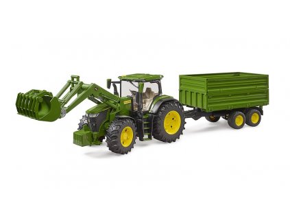BRUDER - traktor John Deere 7R 350 +vlek a čelní nakladač