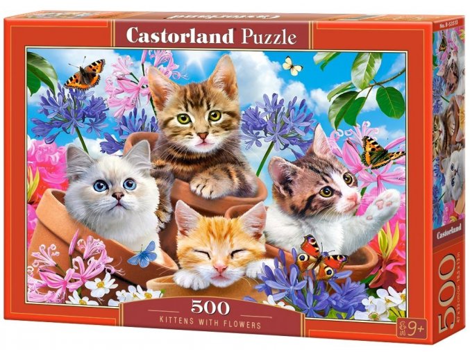 puzzle kotatka s kvetinami 500 dilku