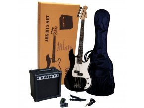 ABX SET černá basová kytara kombo obal ladička řemen kabel ABX 15