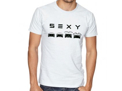 pánské bílé tričko tesla model sexy