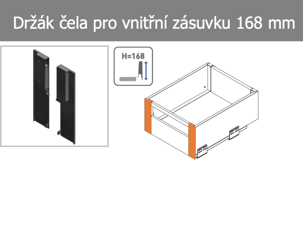 In-Design Držák čela pro vnitřní zásuvku AXIS PRO antracit Výška zásuvky [mm]: 168