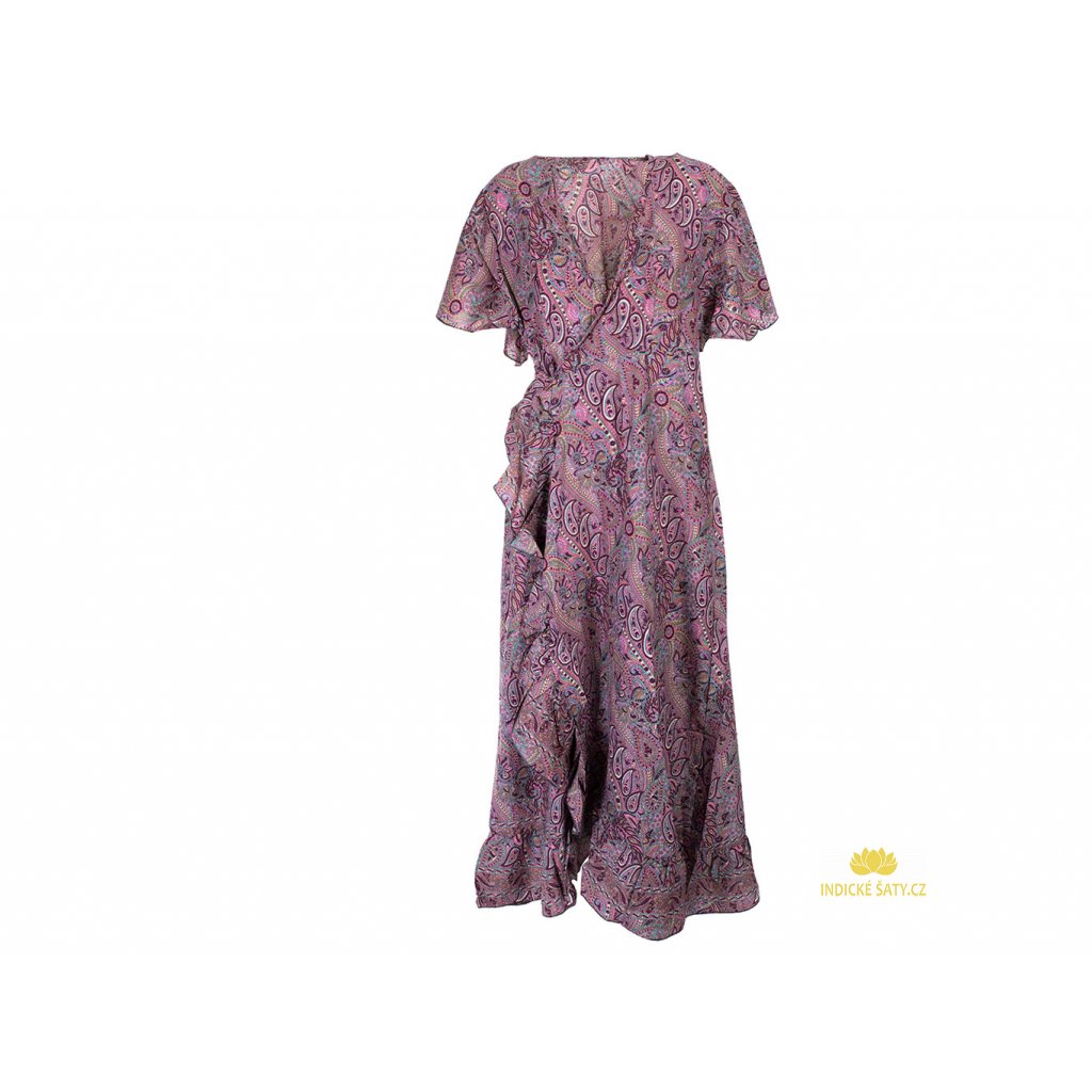 Zavinovací šaty s krátkými rukávky fialovovínové