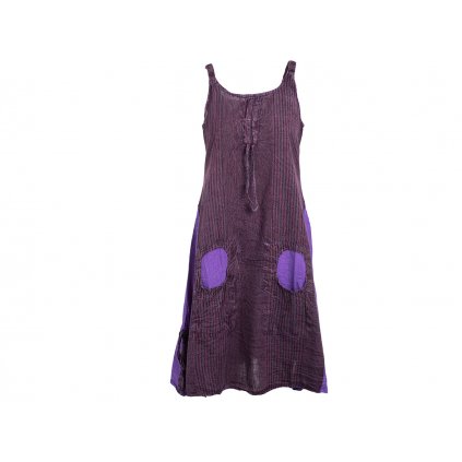 Nepálské šaty na tenká ramínka s kapsičkami fialové