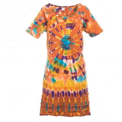 Strečové šaty s krátkými rukávky z bavlny Batika oranžové (L/XL)