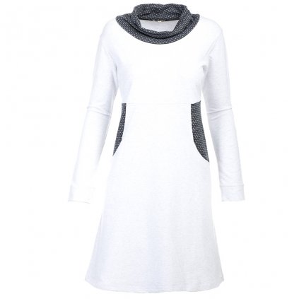 Šaty ze strečové bavlny s dlouhým rukávem a rolákem bílé (M/L)