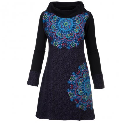 Šaty s dlouhým rukávem ze strečové bavlny Mandala modrofialové