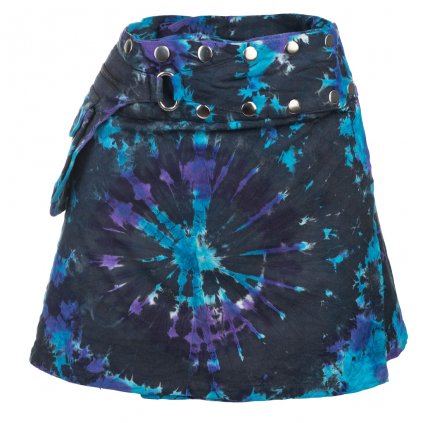Batikovaná sukně s druky a kapsičkou modrofialová (UNI)