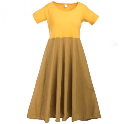 Bavlněné šaty s rukávky jednobarevné žluté (M/L)