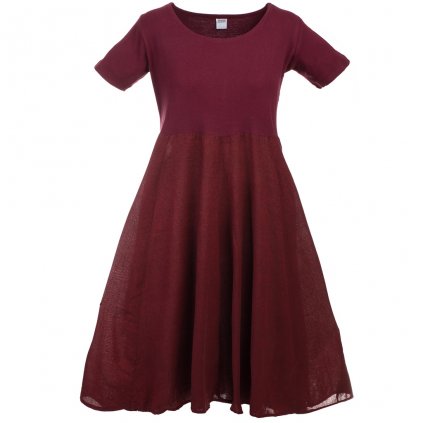 Bavlněné šaty s rukávky jednobarevné vínové (M/L)