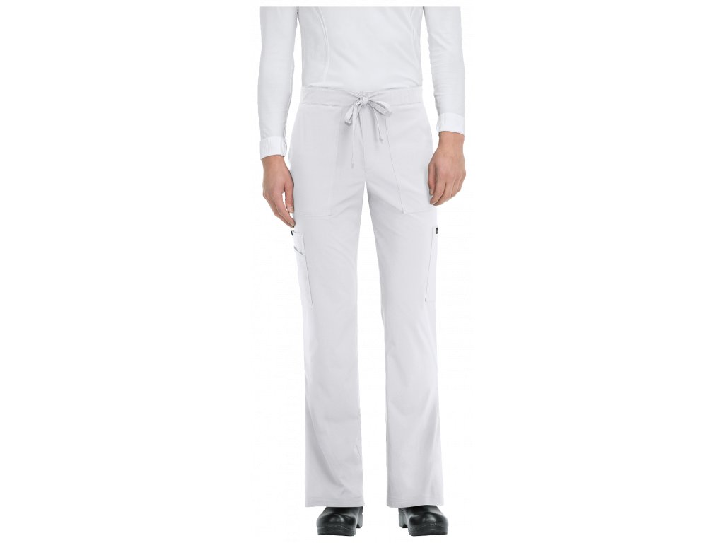 Kalhoty koi Luke pánské, bílé, šňůrka, tkanice, tkanička, kalhoty, polyester, elastické mikrovlákno Spandex, 6 kapes, speciální kapsa na telefon, rovné nohavice