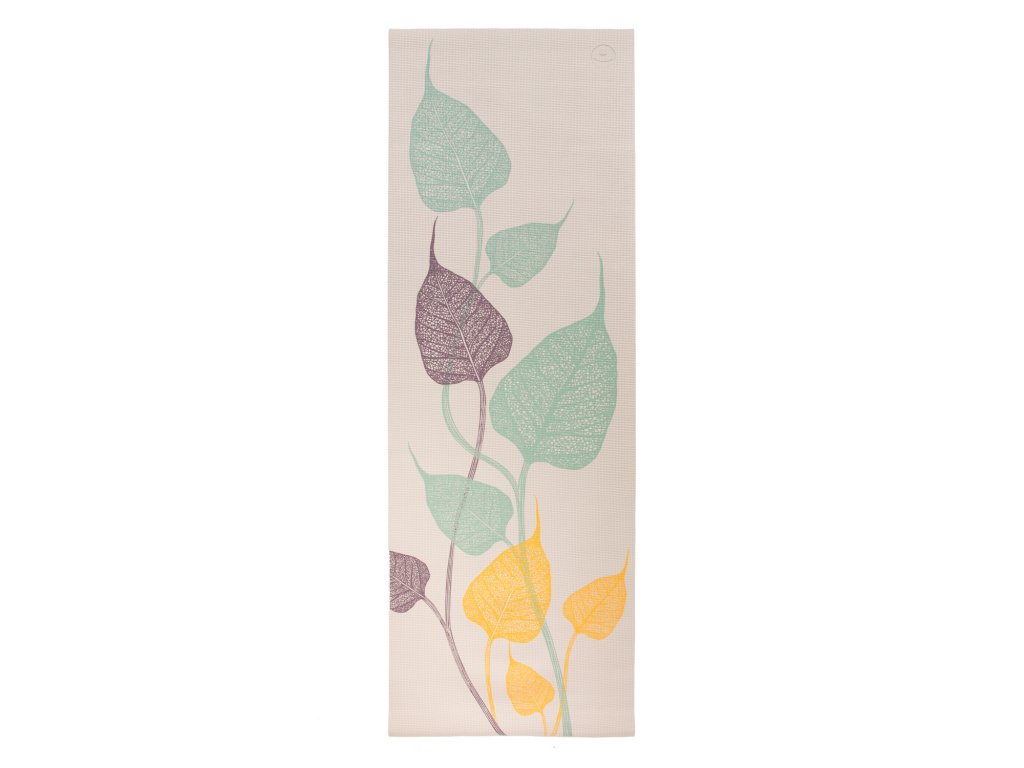 BODHI jóga podložka LEELA podzimní listy, 183x60x0,45 cm, světle šedá