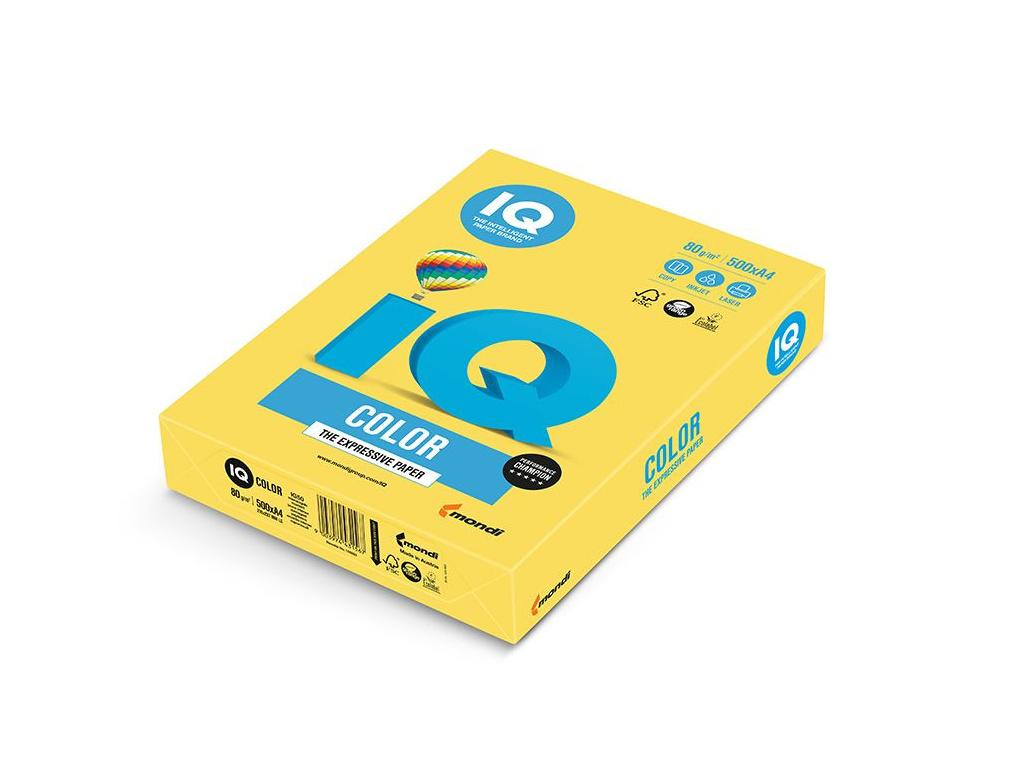 Barevný papír IQ COLOR, A4, 80g, kanárkově žlutý