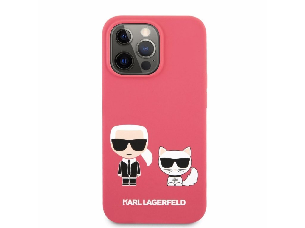 Silikonový kryt - Karl Lagerfeld and Choupette Liquid Silicone - iPhone 13 Pro - Red