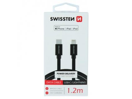 DATOVÝ KABEL SWISSTEN TEXTILE USB-C / LIGHTNING MFi 1,2 M ČERNÝ