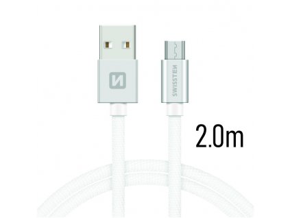 Datový kabel - Swissten - Textile - USB-A na microUSB - 2M - Stříbrný