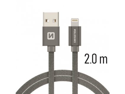 Datový kabel - Swissten - Textile - USB-A na Lightning - 2M - Šedý