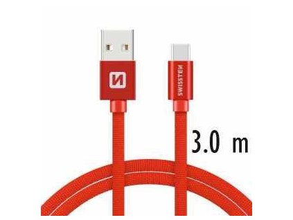 Datový kabel - Swissten - Textile - USB-A na USB-C - 3M - Červený