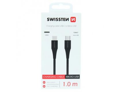 Nabíjecí kabel - Swissten - USB-C na microUSB - 1m - Černý