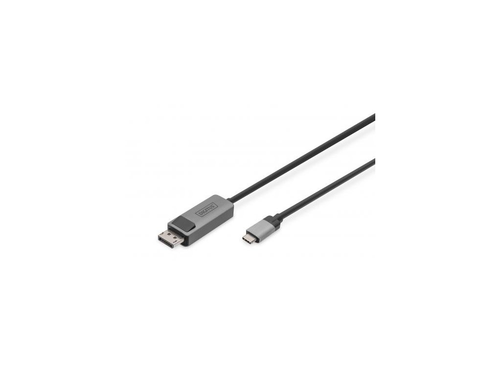 DIGITUS 8K@30Hz. USB typu C na DP; kabelový adaptér HBR3; hliníkový kryt; Černá 1m