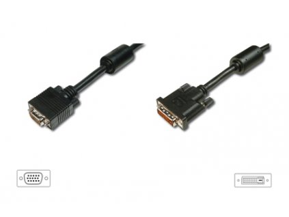 Digitus připojovací kabel DVI-I(24+5)/HDSUB15, 2xferit, černý 2m