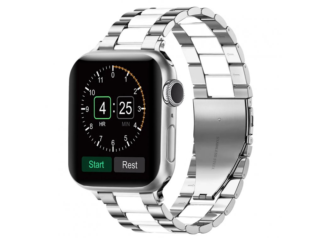 Kovový BR řemínek pro Apple Watch - Stříbrno-bílý