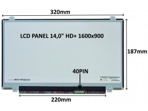 LCD PANEL 14,0" HD+ 1600x900 40PIN MATNÝ / ÚCHYTY NAHOŘE A DOLE