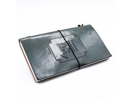 Zápisník kožený  Dôležité veci - sivý 80 strán (22x12x1,5 cm)