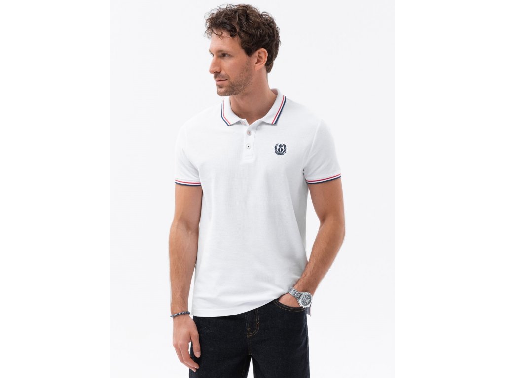 eng pl Mens polo shirt with contrast trim white V4 S1635 122214 5