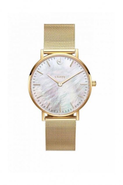 Elegantní hodinky Classy zlaté barvy s kovovým páskem