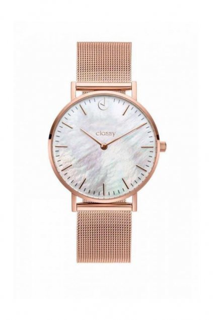 Elegantní hodinky Classy růžově zlaté barvy s kovovým páskem