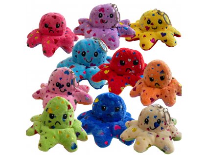 Oboustranná plyšová chobotnice s měnícím se výrazem klíčenka (Barva fialová-růžová)