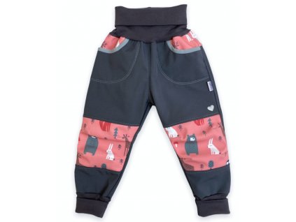 softshellové kalhoty vyrobeniny růžové se zvířátky