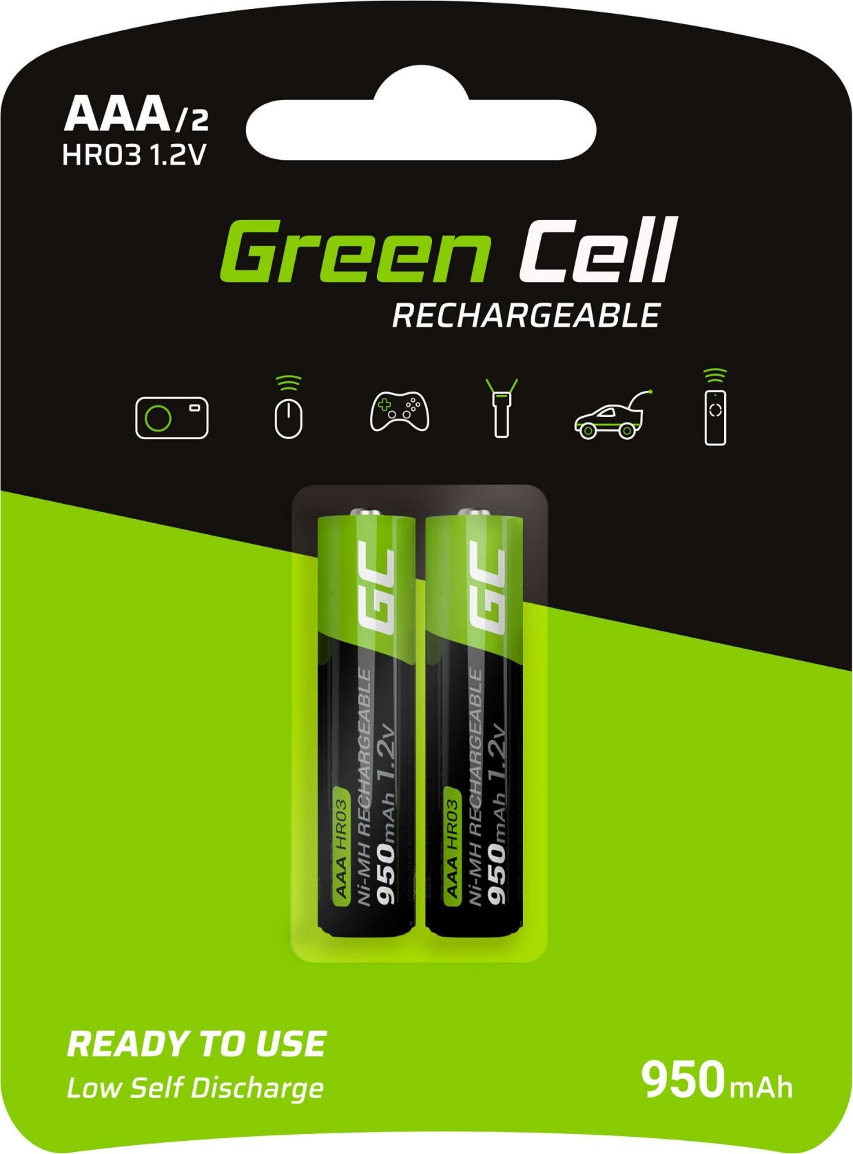GREEN CELL Nabíjateľné batérie 2x AAA HR03 950mAh