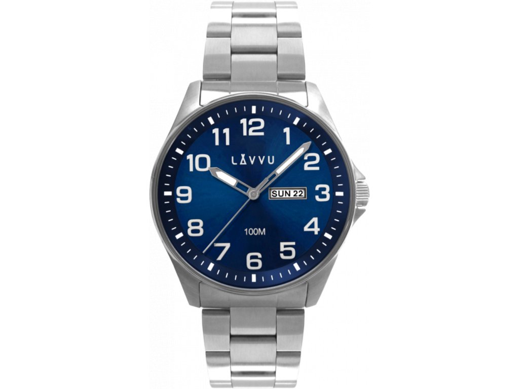 LAVVU Ocelové pánské hodinky BERGEN Blue se svítícími čísly