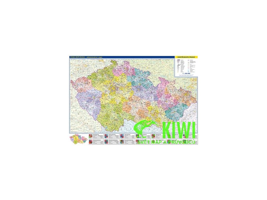nástěnná mapa ČR 1:500 t. - administrativní, lišta, 99x69 cm