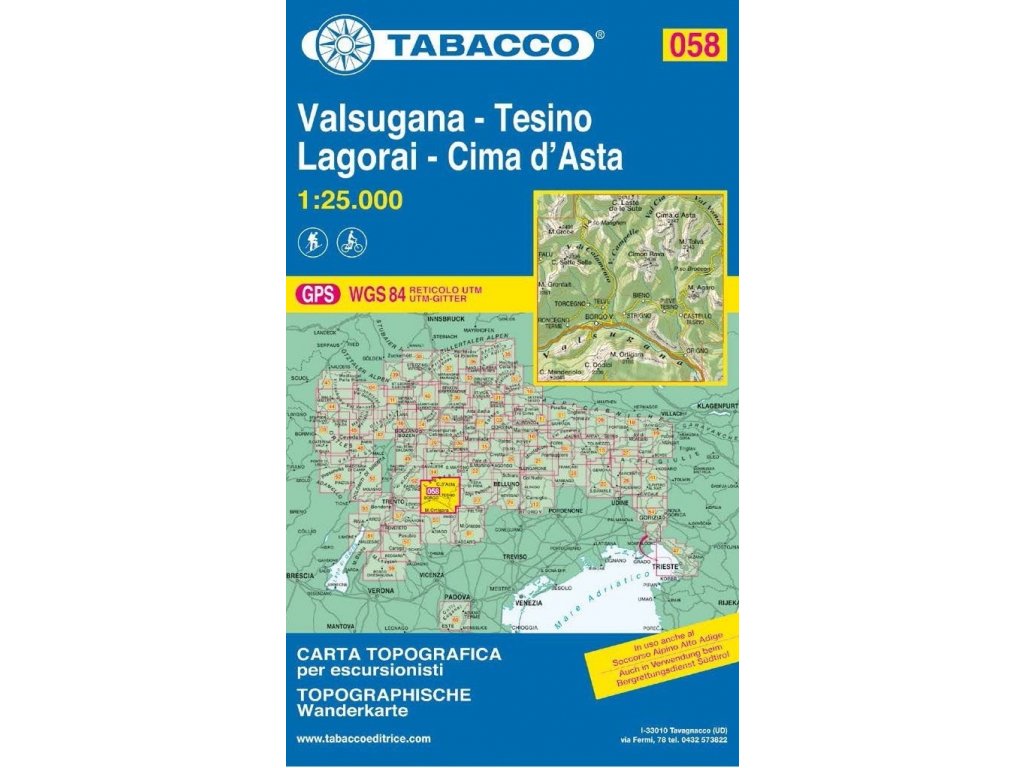 Valsugana, Tesino, Lagorai, Cima d´Asta (Tabacco - 058)