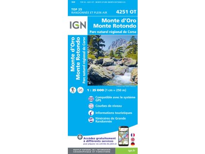 Monte d´Oro, Monte Rotondo - turistická mapa (IGN 4251OT)