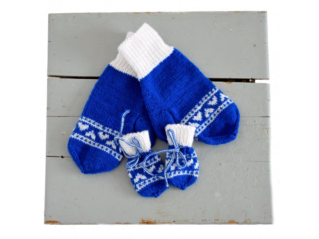 Rukavice pro mámu a miminko - modrá/bílá