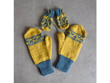 Rukavice pro mámu a miminko - žlutá/modrá