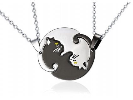 přívěsek náhrdelník pro dva pro pár kočka s kočkou kočičí jin jang yin yang chirurgická ocel kulatý