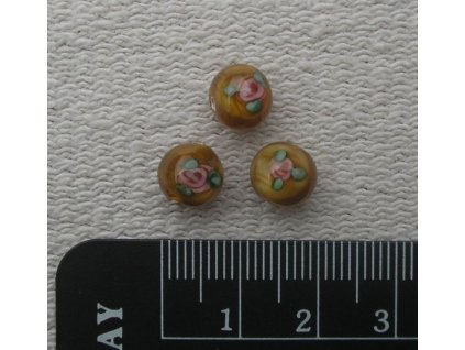 Vinutá kulička hnědá s růžičkami 6 mm