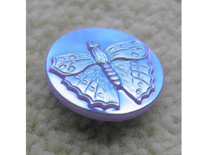 Skleněný knoflík motýl - světle modrý duhový 10”