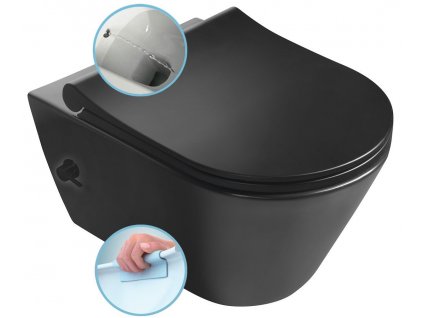 AVVA CLEANWASH závěsná WC mísa, Rimless, integrovaná baterie a bidet. sprška, 35,5x53cm, černá mat obrázek č.: 1