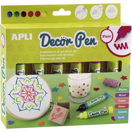 APLI, Decor Pen, sada dekoračních popisovačů s 3D efektem, neonové, 6 ks