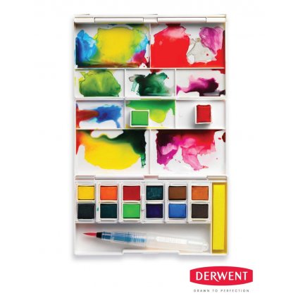 Derwent, 2302636, Inktense, akvarelové barvy v pánvičkách, cestovní set, 12 ks