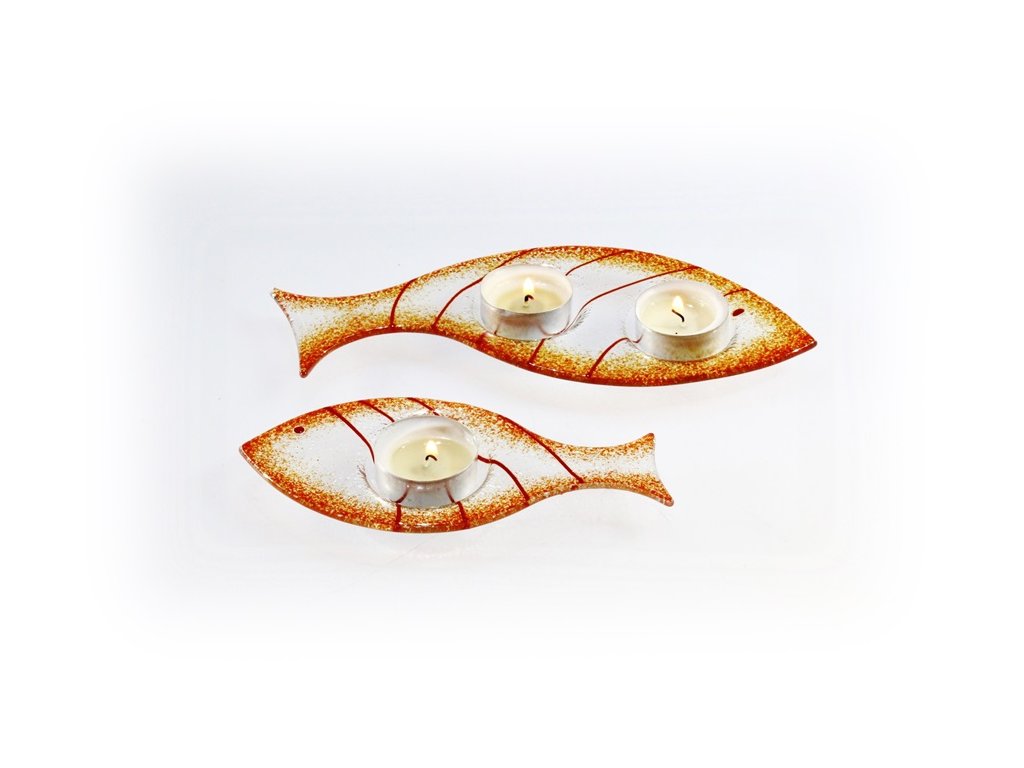Skleněný svícínek rybička FISH oranžová