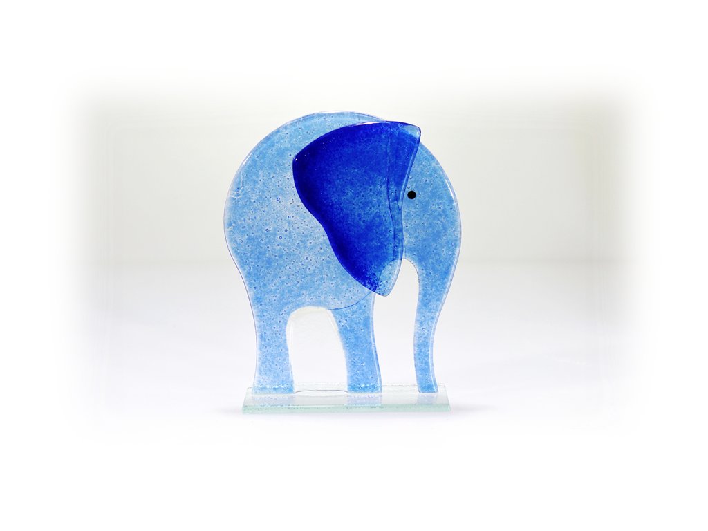 skleněný slon modrý