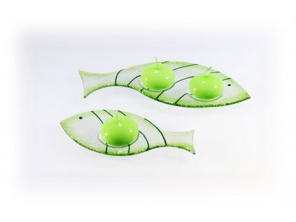 Skleněný svícínek rybička FISH zelená se svíčkou