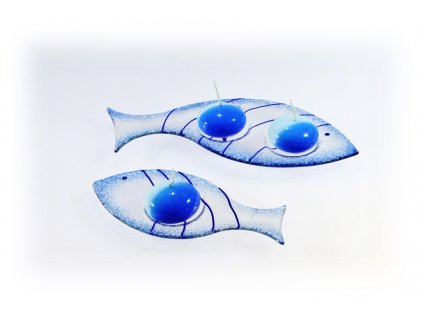 Skleněný svícínek rybička FISH modrá