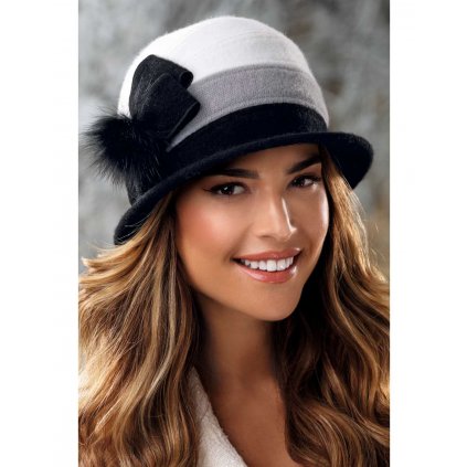 Zimní dámský klobouk tříbarevný černá-šedá-bílá  W-0638/018Obrázek